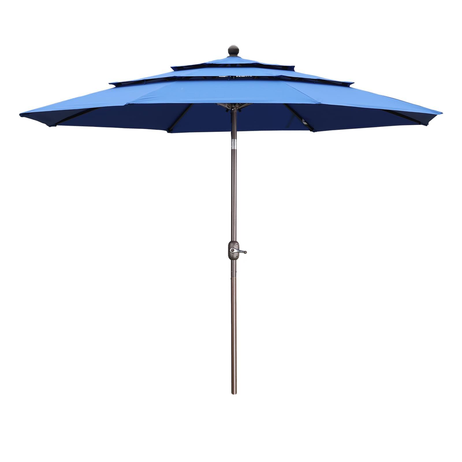 Cowvie Blue 3M 3-Tier Patio Parasol, Outdoor Table Sun Shade Umbrella, Beach Umbrella With Tilt Adjustment