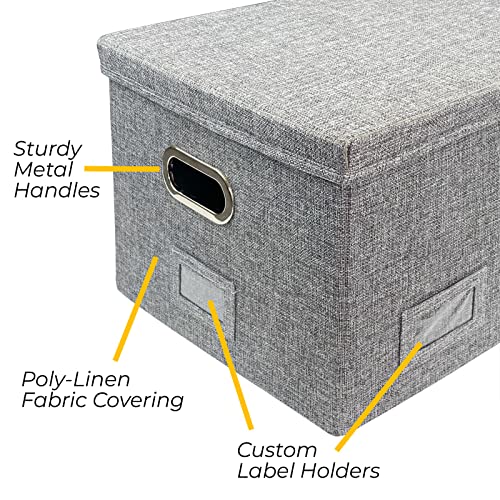 Alfion File Box For Hanging Files With Lid 2-Pack | Portable Office File Organizer Storage Box With Handles In Sturdy Mdf Board And Linen Fabric With Metal Filing Frame For Letter Size Folders (Gray) #TOP7