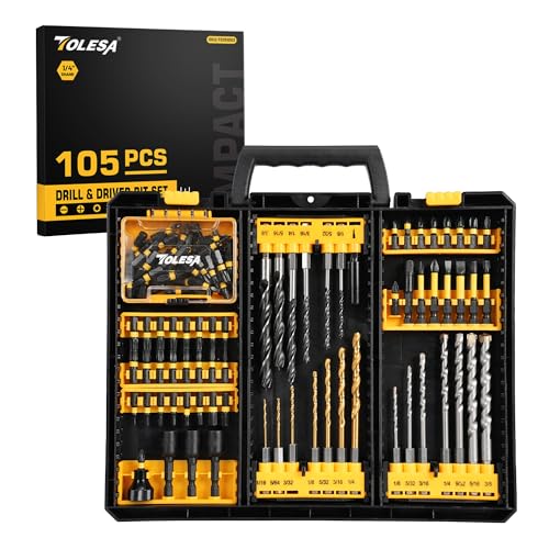 TOLESA 105pcs Drill Bit Set Titanium Coated,High Speed Steel Twist