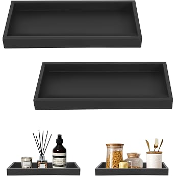 Set of 2 Bathroom Trays Decorative Tray Black Silicone Storage Tray Small Tray for Washbasin Bathtub Kitchen Sink and Toilet Rectangle