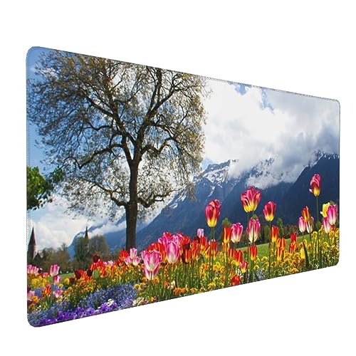 Tapis de souris de jeu XXL nature arbre et fleurs 90x40cm lavable