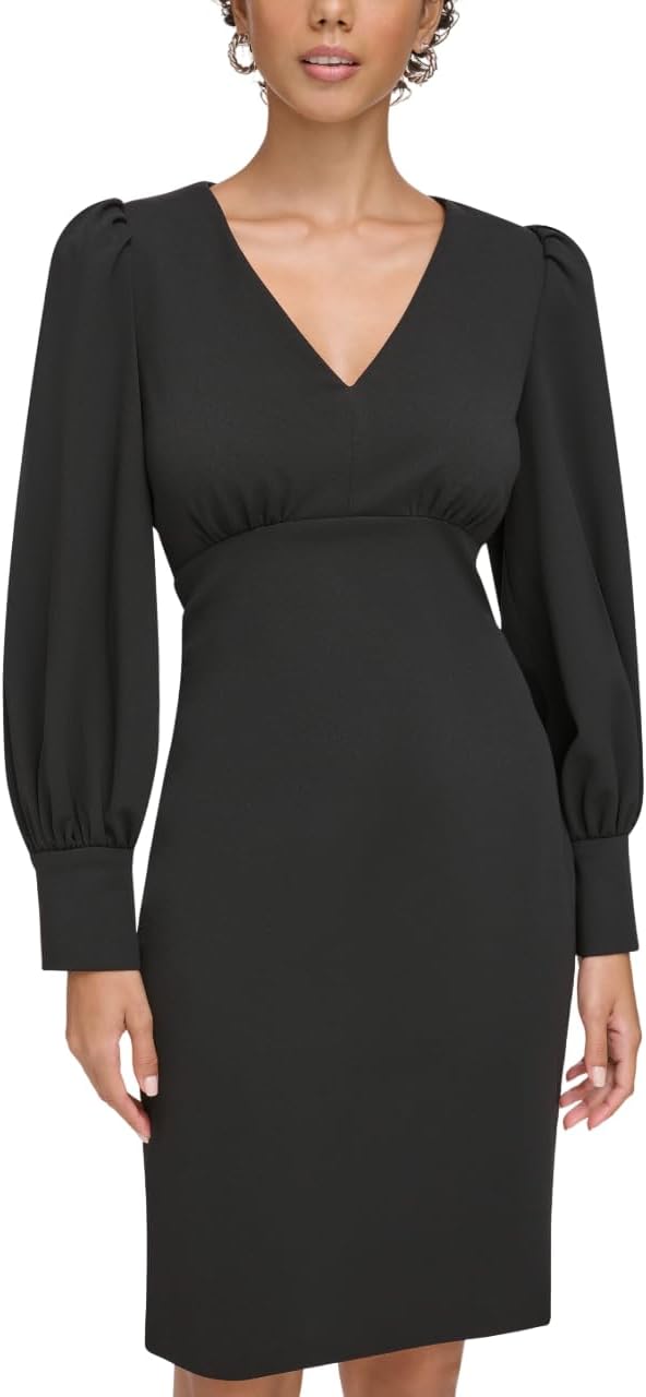 Calvin Klein Women's Long Balloon Sleeve V-Neck Mini Sheath Dress
