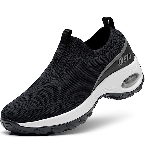 Stq Slip On Breathable Walking Shoes For Women Memory Foam Sneakers With Arch Support Black White Us 8 #TOP29