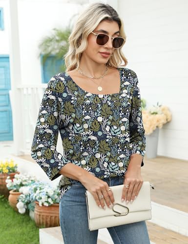 Image of LOMON Womens 3 /4 Length Sleeve T Shirts Asymmetrical Neck Tops Business Blouses for Women Fashion 2026