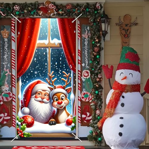 Image of BlissYard Christmas Door Cover Church Santa 35x71 Inch Polyester