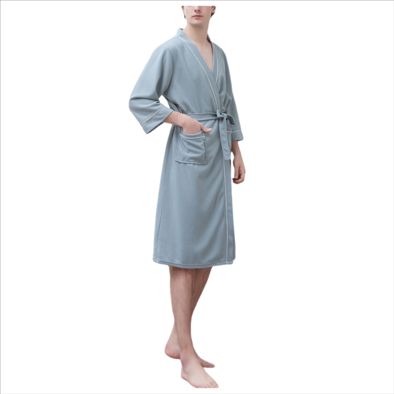 Peignoir gaufré léger pour homme et femme en taille M, bleu classique