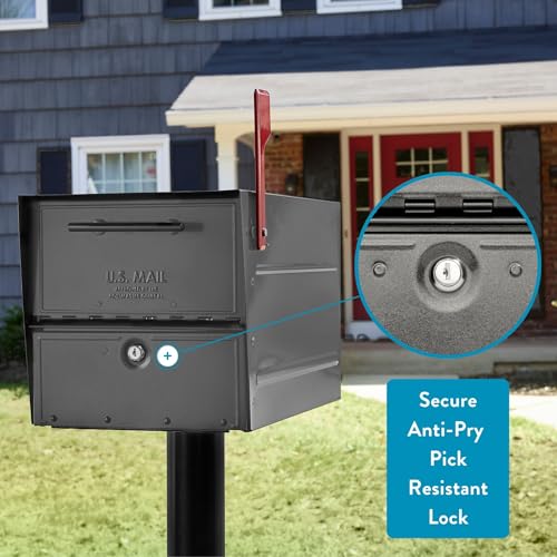 Image of Architectural Mailboxes Oasis Eclipse Locking Post Mount Mailbox, Pewter | Galvanized steel build for outside with with a pry-resistant lock, and weather-resistant build. USPS approved.