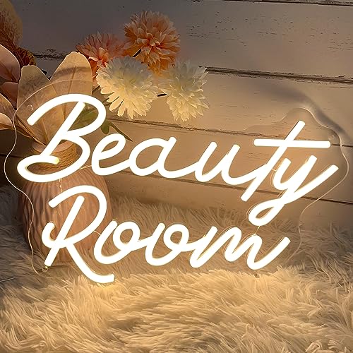 Image of Beauty Room Neon Sign For Spa Beauty Room Nail Brows Lashed Salon Studio LED Wall Art Decor For Business Stores Logo Barber Shops Led Word Indoor Custom Neon Lights 5V USB Powered Warm White 40x24.5cm