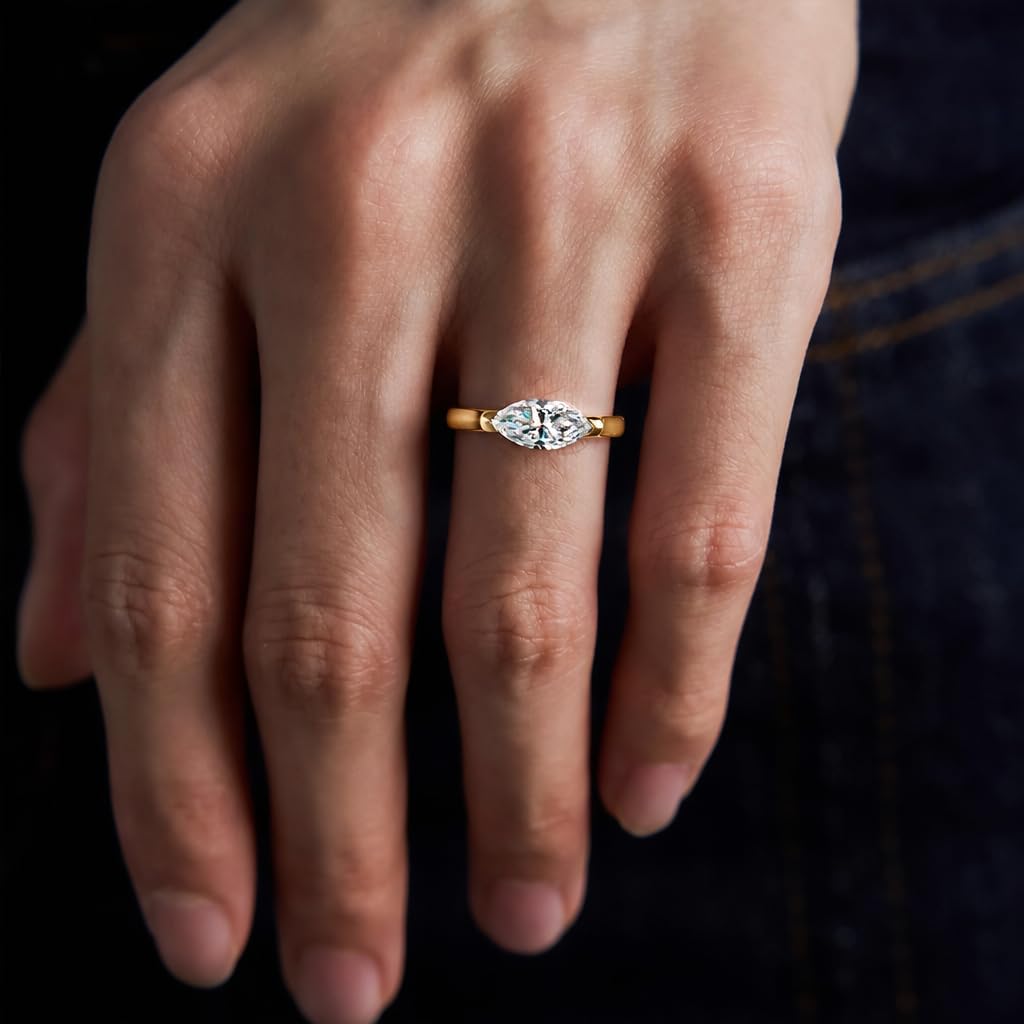 1CT Marquise Cut Moissanite Engagement Ring - 14K White Gold Plated 925 Silver for Women, Vintage Solitaire Style with Luxury Gift Box, Sparkling Proposal Jewelry​