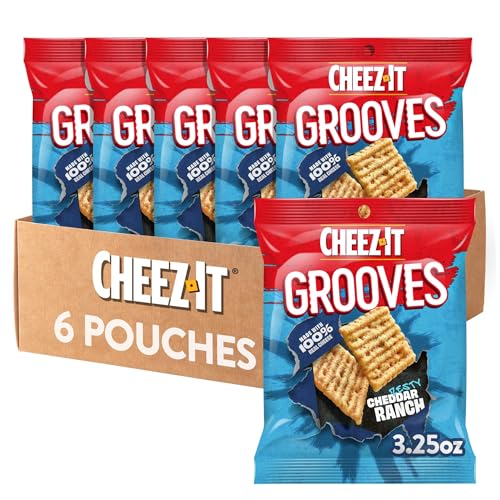 Cheez-It Grooves Crunchy Cheese Crackers, Snack Crackers, Lunch Snacks, Zesty Cheddar Ranch (6 Pouches)