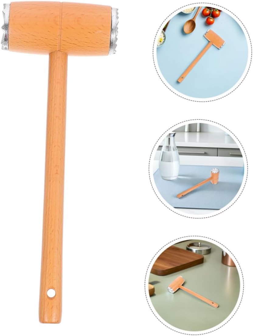 2pcs Wood Meat Tenderizer Mallet Pounder for Steak and Chicken, Beechwood Dual-sided Kitchen Meat Loosener and Poultry Flattener Tool for Home Cooking