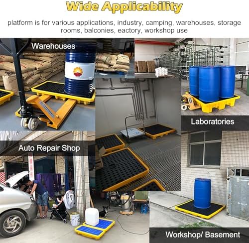 2 Drum Spill Containment Pallet, 12 18 40 Gallon Sump, 4000 Lbs Load Capacity Modular Secondary Containment Tray with Drain and Forklift Pockets, Detachable Gra, 130x68x15cm(51.2x26.8x5.9in)
