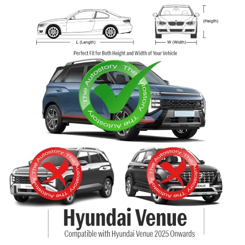 Image of AutoStory Venue Car Cover | Dustproof Lightweight Car Body Cover | Custom Fit for Hyundai Venue 2025 Onwards | Mirror Pocket | Lightweight | Indoor & Outdoor | Mirror Pockets, Elastic Bottom