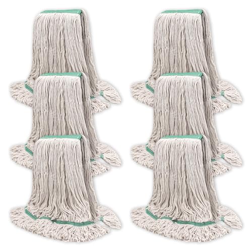 Commercial Heavy Duty Mop Heads Replacement: 6 Packs 20oz Industrial Wet Mop Head for Floor Cleaning - Commercial Products Looped End String Head Refills