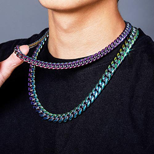 TOPGRILLZ Colorful Cuban Link Necklace 10,14mm Stainless Steel Solid Rainbow Gold Silver Hip Hop Miami Cuban Chunky Thick Chain Necklace For Men Women3