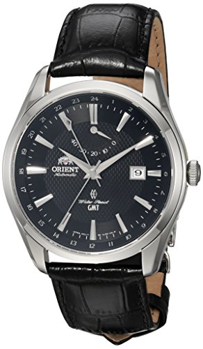 Image of Orient Men's 'Polaris GMT' Japanese Automatic Stainless Steel and Leather Dress Watch, Color:Black (Model: FDJ05002B0)