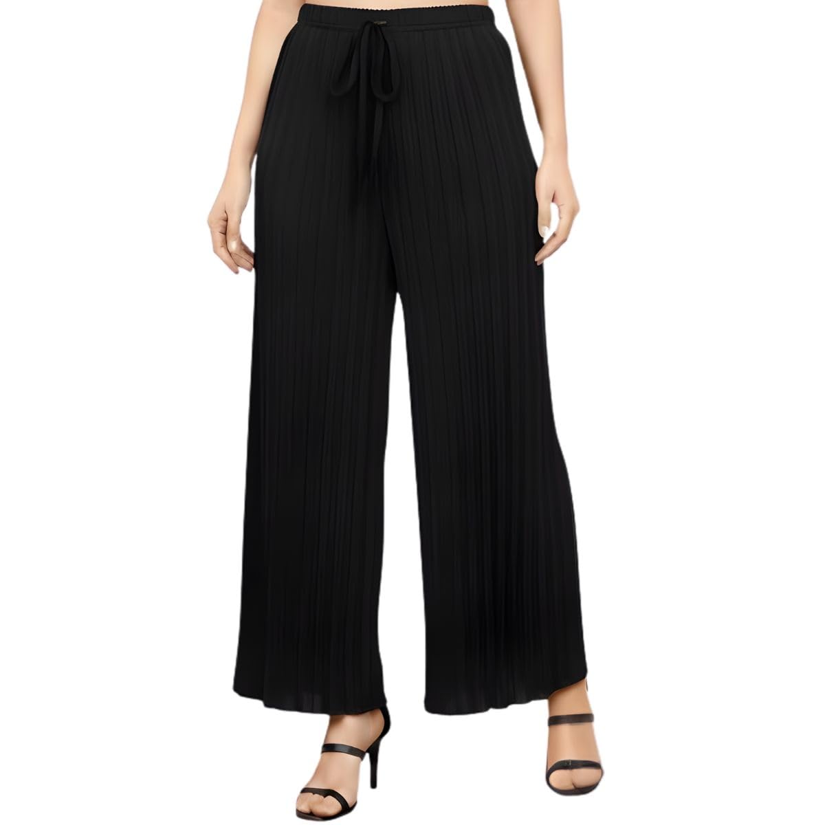 Palazzo for Women Cotton Blend | Palazzo Pants Black (L)-picture-56