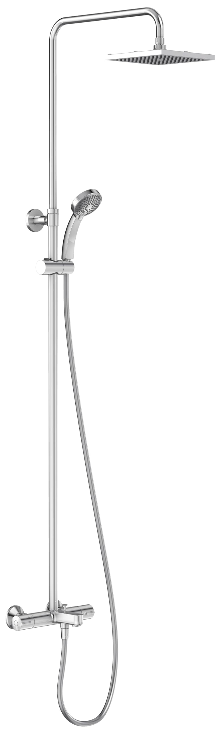 JACOB DELAFON Columna termostática de baño-ducha Cabezal cuadrado efecto lluvia Ducha de mano con 4 funciones Altura ajustable Latón Cromado JULY E78192-CP