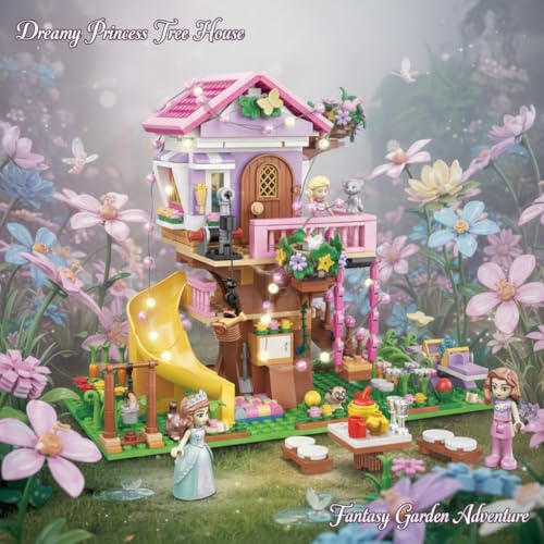 Image of SKY LINE OCEAN Enchanted Forest Villa Building Blocks Set (685+ PCS) | LED Lights | Dreamy Tree House & Princess Castle Model with Slide | Creative STEM Toy for Kids | 5 Year Structural Warranty