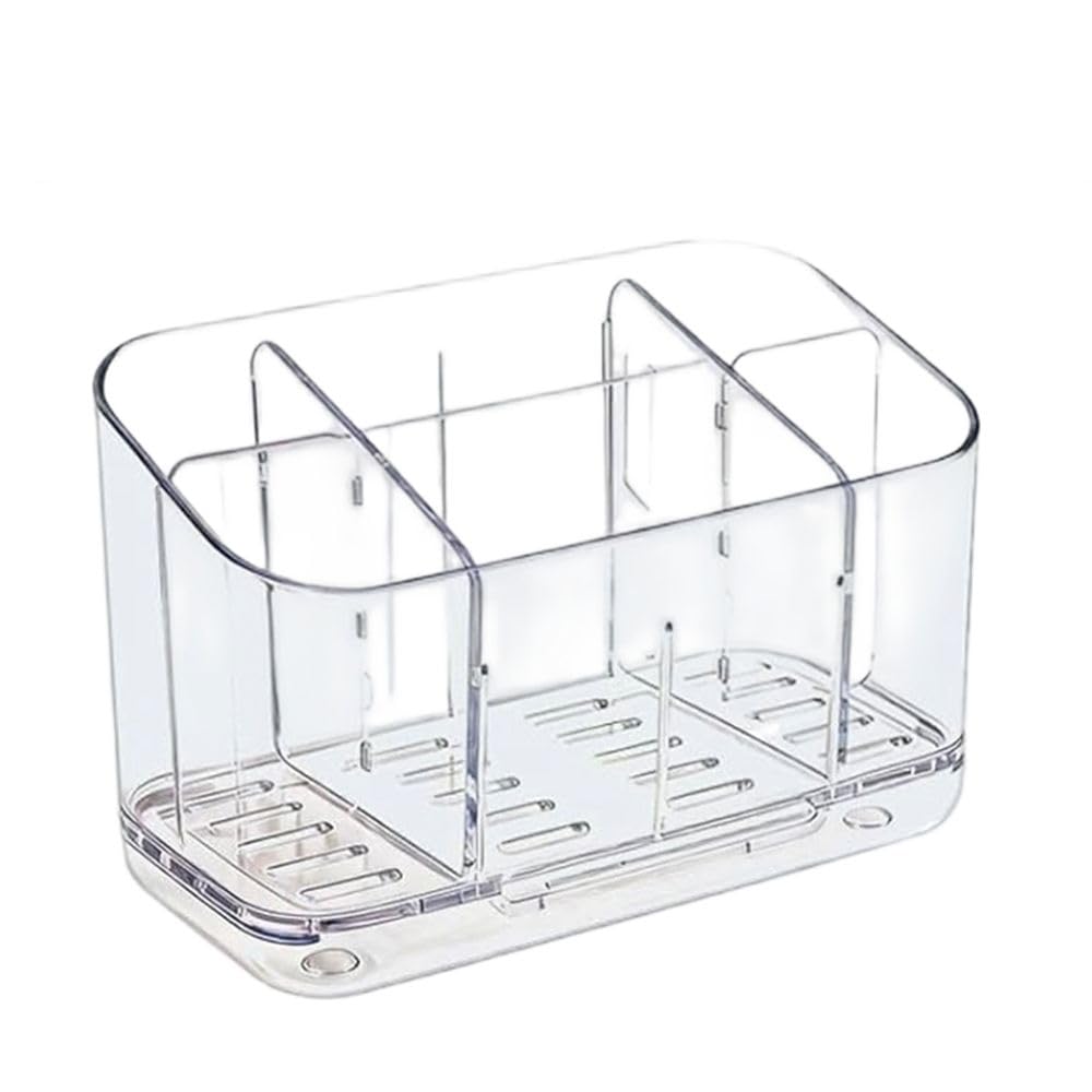 Hndhbfgrt Detachable Adjustable Divider Bathroom Toothbrush Holder with Drainage, Wall Mounted& Countertop 5 Slots