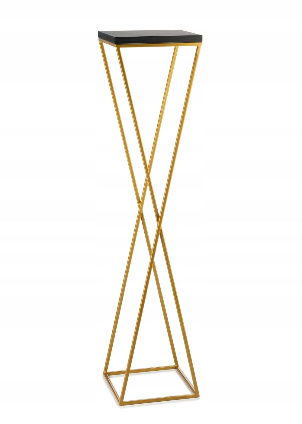 Pflanzenständer Metall 100 cm Hoch - Stabiler und Fester Blumenhocker mit Schwarz MDF-Platte auf Gold Ständer - Blumenständer zur Dekoration Innenräumen
