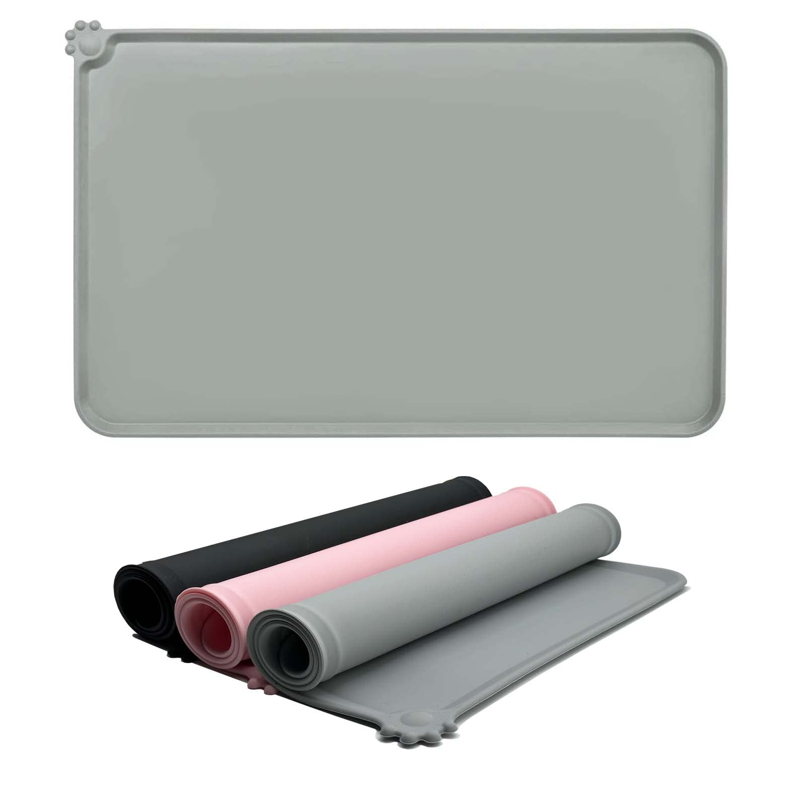 Tapis d'alimentation en silicone imperméable pour chien et chat - 48 x 30,5 cm - Gris