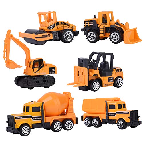 XADP 6 Pcs Play Vehicles Construction Vehicle Truck Cars Toys Set,Friction Powered Push Engineering Vehicles Assorted Construction for Boys and Girls