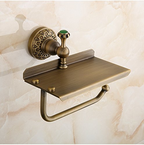 Beelee Bathroom Tissue Holder/toilet Paper Holder Solid Brass Wall-mounted Toilet Roll Holder, Toilet Paper Tissue Holder with Mobile Phone Storage Shelf Antique Brass Finished