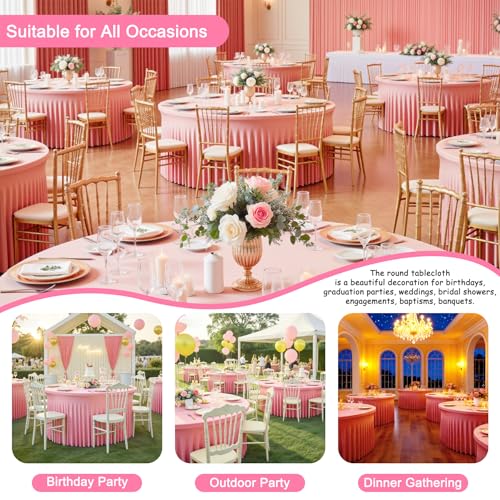 12 Pack Pink Table Cloths for 5FT Round Tables, Fitted Spandex 120 inch Round Tablecloth, Wrinkle Free Pink Table Skirt for Receptions Birthday Photography Social Events Engagement Party Decorations by GALLETY - Used condition - Image 4