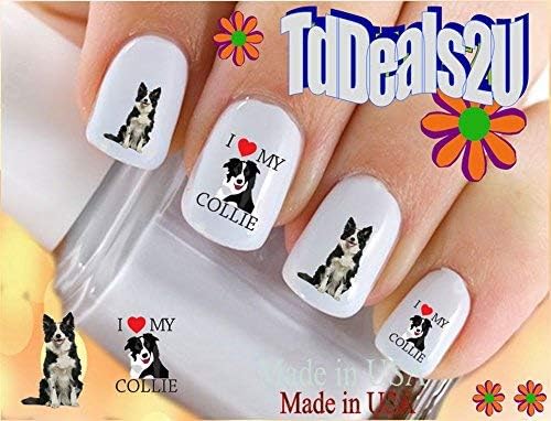 Calcomanías de arte de uñas WaterSlide Calcomanías de transferencia de uñas de raza de perro – Border Collie BW Dog I Love Calcomanías de uñas –