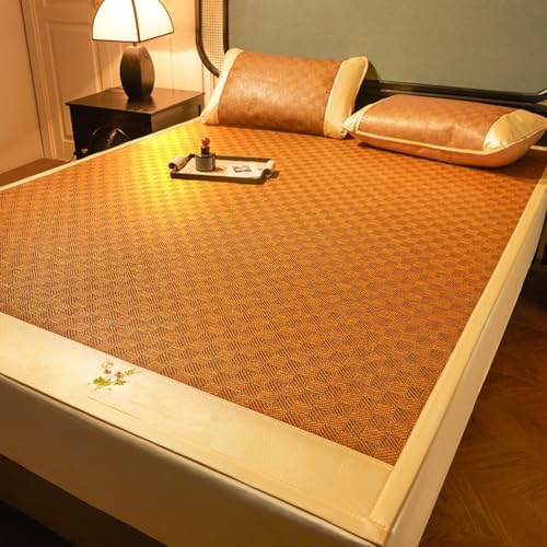 Colchoneta de dormir de verano de bambú con fundas de almohada, colchón de ratán plegable de enfriamiento rápido, transpirable, almohadilla de doble cara para camas individuales, dobles y queen