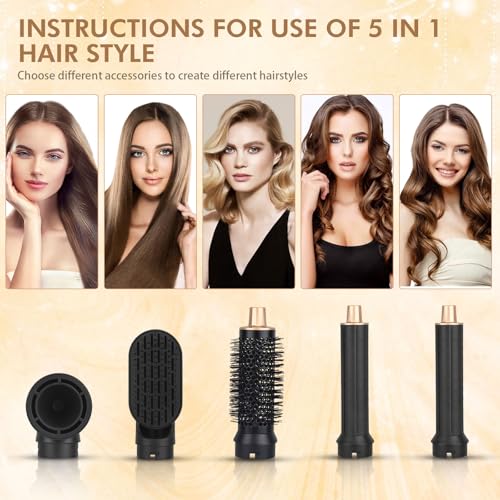5 in 1 Air Styler, Magic Styler, Multi Use Ionic Hair Dryer Brush with Curl, Straighten, Volumise, Smooth and Hairdryer Brushes for Styling, Black Hot Air Stylers - Image 5
