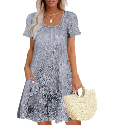 Sherosa Women's Summer Dresses 2025 Beach Boho Sundress Short Sleeve Loose Casual Tshirt Dress with Pockets