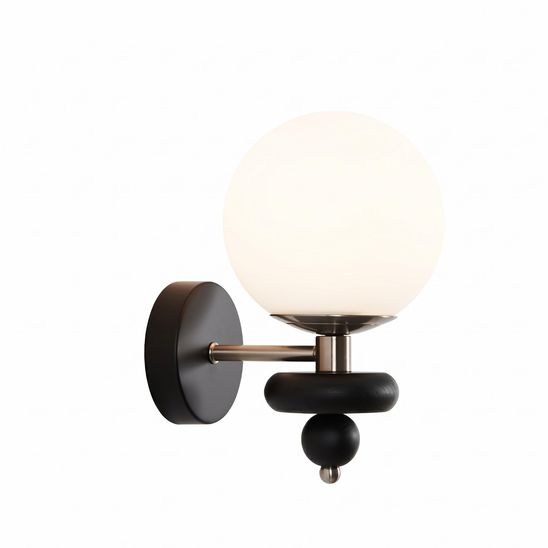 NHPJFDC Modern Globe Wall Sconce Lighting, Nordic Wood Glass Wall Light Fixture, Minimalist Black Metal Sconce, Mid-Century Wall Lamp for Bedroom Bedside Living Room Hallway