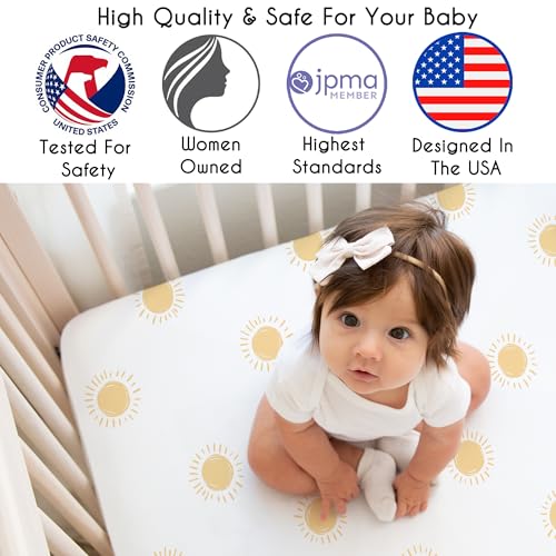Image of Sweet Jojo Designs Fitted Baby Crib Sheets (White and Yellow Boho Sun) for Boys or Girls, Infant Nursery, Toddler Room - Standard Size (Bohemian, Celestial, Sky, Desert, Sunshine, Outdoors, Nature)