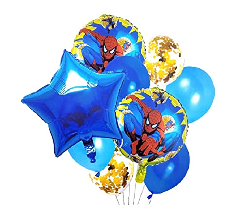 9pcs "SPIDERMAN" EDITION Metallic Balloons with 2 Confetti Balloons/"SPIDERMAN" Theme Birthday Party Decoration Pack of 9 / Balloon Bouquet/Kids Toys Balloon (Set of 9, Blue, Golden, Red)