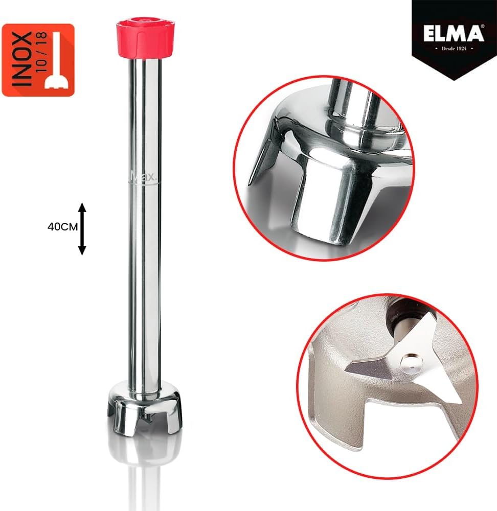 ELMA Batidora de Mano Profesional, Brazo Triturador de Acero Inoxidable de 40 cm Extraíble | Motor Potente de 450W, Velocidad Variable, Ideal para Hostelería y Cocinas Industriales, Color Rojo
