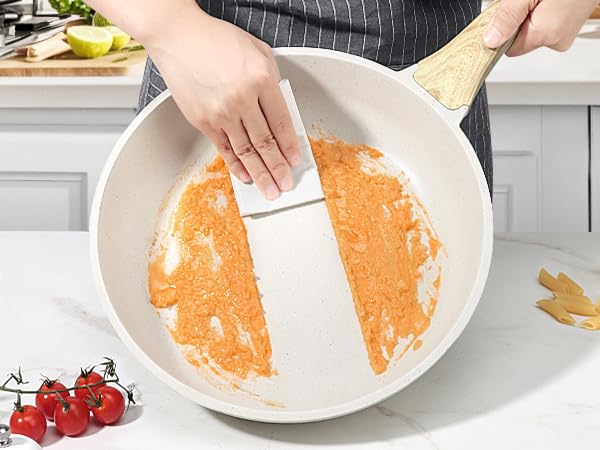 Image of GiPP Nonstick Frying Pan Skillet with Lid - 9.5 inch White Granite Non Stick Pans, Omelette Pan with Heat-Resistant Handle, Compatible with All Stovetops, PFOA Free