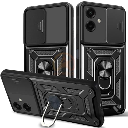 Image of Armor Bumper Back Cover Case for Samsung Galaxy A07 Rotating Camera Cover, Ring Holder & Kickstand | Heavy Duty & 360 Degree Protection Samsung Galaxy A07 Back Cover (Black)