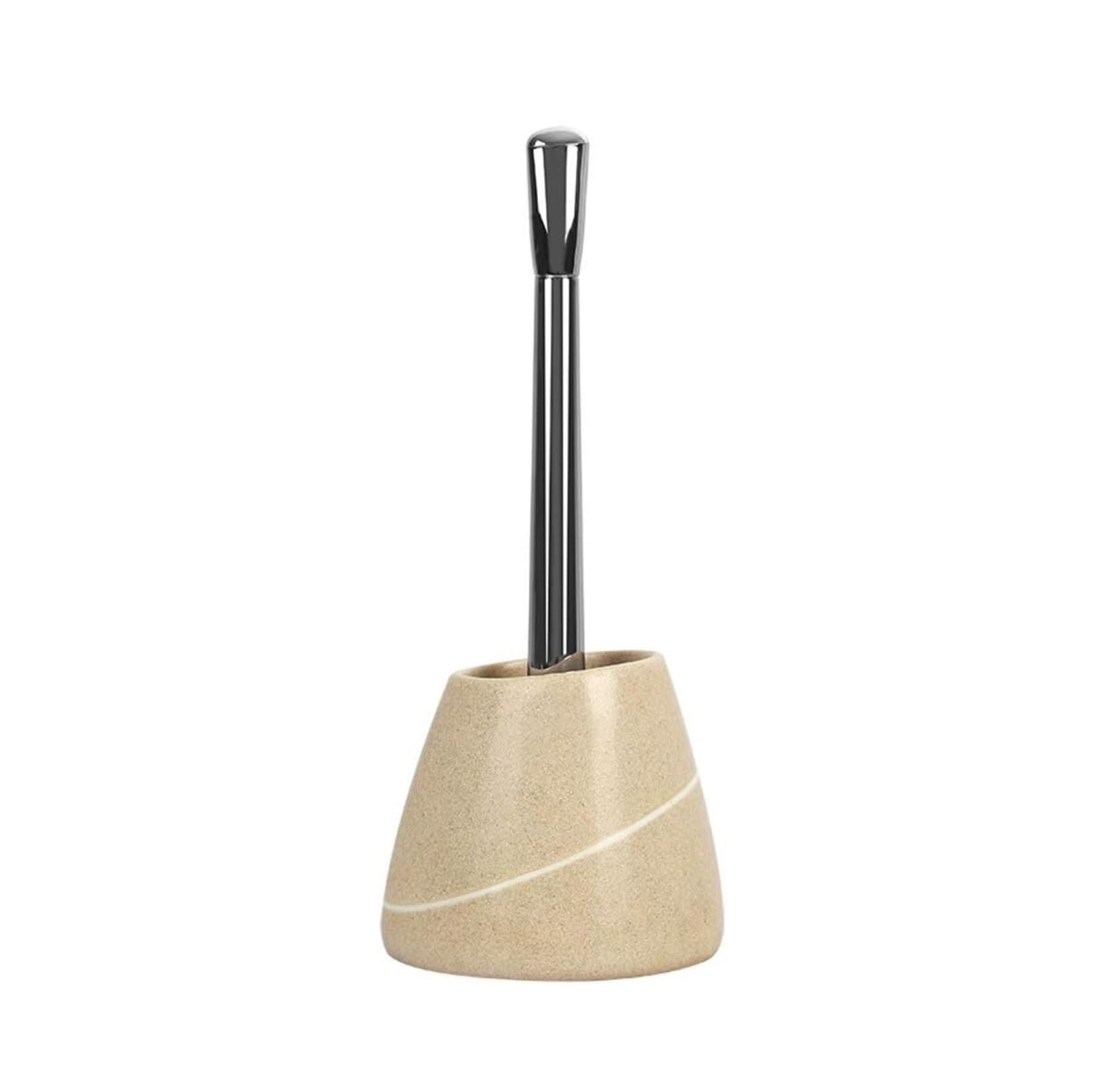Set scopino per WC con Supporto - Scopino per WC in Resina con Manico Lungo per Una Pulizia Profonda, Senza Angoli Morti, Elegante Colore Sabbia - Strumento Essenziale per la Pulizia del Bagno