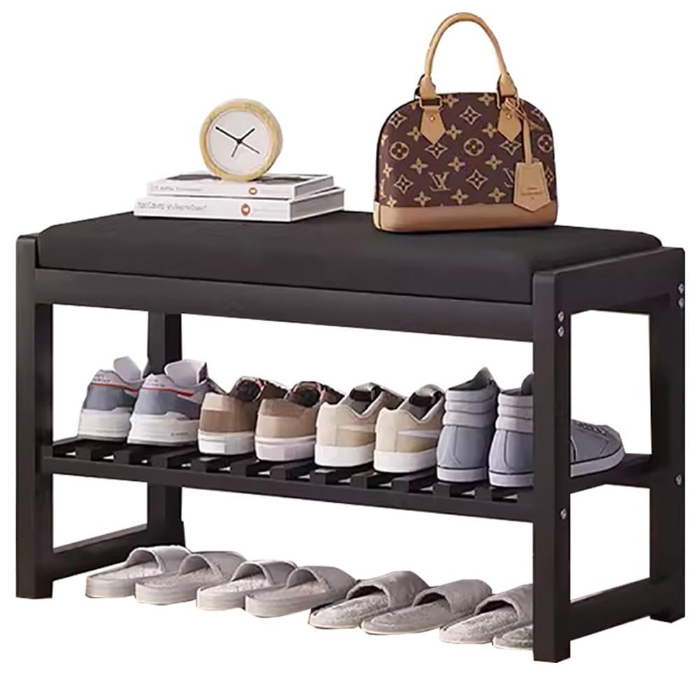 Meuble rangement a chaussures en bois pour salon et entree avec banquette en bambou