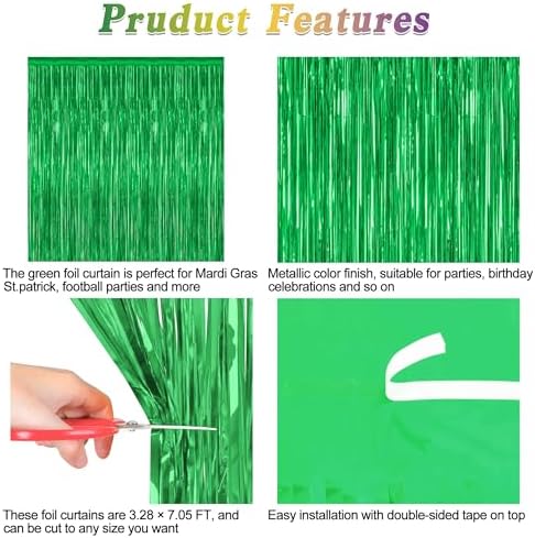 ZATAYE 2 Pack Green Foil Curtain Backdrop Birthday Party Decorations - 3