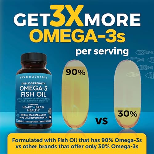Image of Viva Naturals Omega-3 Fish Oil, Triple Strength, 2500 mg, 30 Softgels - Re-Esterified Omega 3 Fatty Acids Including EPA, DHA, DPA - Pascatarian-Friendly