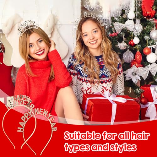 2 Pack Happy New Year Headband for Women 2026, New Year Headpiece Tiara Crown for Newyear Eve Party Supplies Holiday Gifts - Image 5