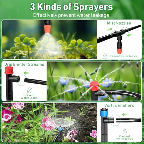 246FT Drip Irrigation System, Automatic Drip Irrigation Kit with 1/2\" Main Tube & 1/4\" Branch Tubing, Adjustable Drip Emitters, Garden Watering System for Flower Bed, Raised Beds, Lawn, Greenhouses