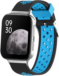 Silicone Strap for Oppo Watch 2 46mm,TryBest Soft Silicone Replacement Strap Adjustable Sport Breathable Watch Band 5.5-8.1 inch for Women Men Compatible for Oppo Watch 2 46mm - Black+Blue