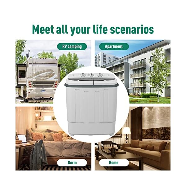 HIGOSPRO Portable Mini Washing Machine, 17 Lbs Capacity Washer and Spinner Combo, 2 in 1 Compact Twin Tub Laundry, Washer& Spinnerwith Built-in Gravity Drain Pump, Ideal for Apartmen, Dorms - Image 8