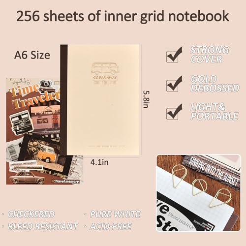Image of Scrapbooking Supplies Kit, Aesthetic Daily Life Travel Scrapbook Kit for Bullet Junk Journal, Stationery, A6 Grid Notebook, Flower DIY Journaling Supplies, Birthday Craft Gift Teen Girl Women