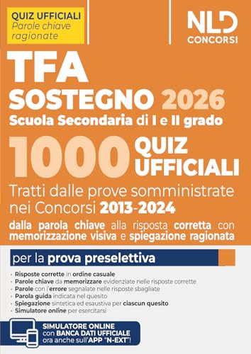 TFA sostegno 2026. 1000 quiz ufficiali per la Scuola Secondaria di I e II grado per la prova preselettiva