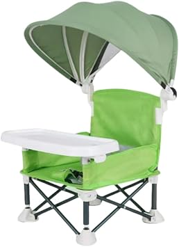 Baby Chair, Storage Bag Included, Foldable, Lightweight, Anti-Slip, Durable, Safety Belt, Load Capacity 33.1 lbs 15 kg, Foldable Portable Baby Seat, Childrens Chair, Dining Chair Green,